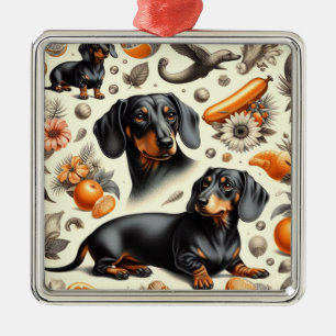 Cute Dachshund Pattern Metal Tree Decoration