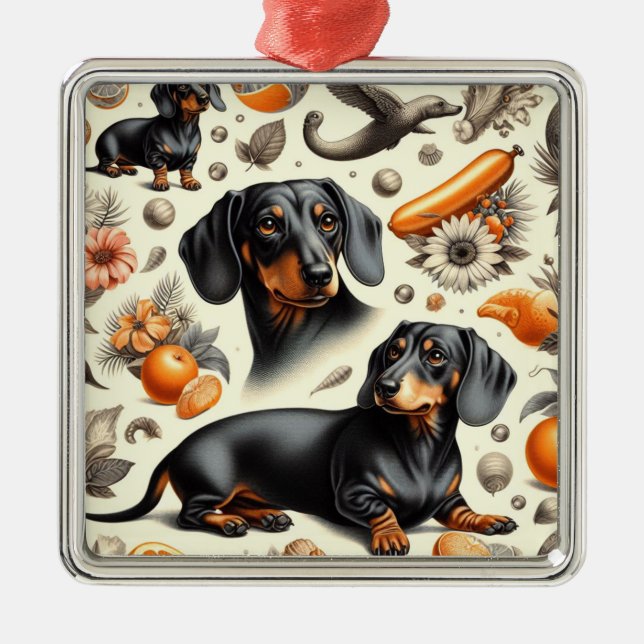 Cute Dachshund Pattern Metal Tree Decoration (Front)