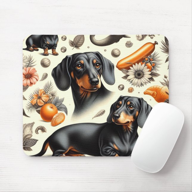 Cute Dachshund Pattern Mouse Mat (With Mouse)