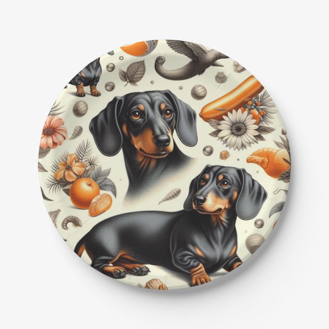 Cute Dachshund Pattern Paper Plate (Front)
