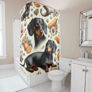 Cute Dachshund Pattern Shower Curtain