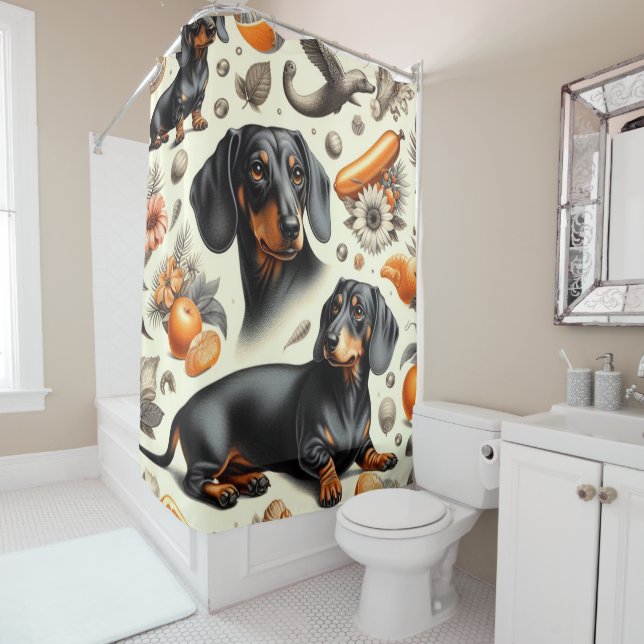 Cute Dachshund Pattern Shower Curtain (In Situ)