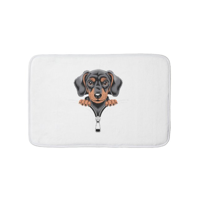Cute Dachshund Peeking Out of Zipper Illustration Bath Mat (Front)