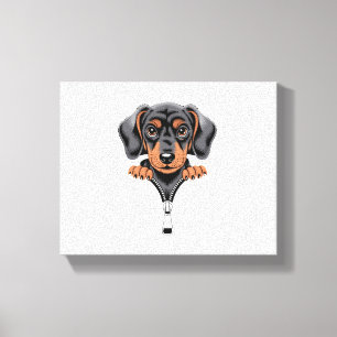 Cute Dachshund Peeking Out of Zipper Illustration Canvas Print