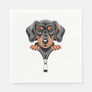 Cute Dachshund Peeking Out of Zipper Illustration Napkin