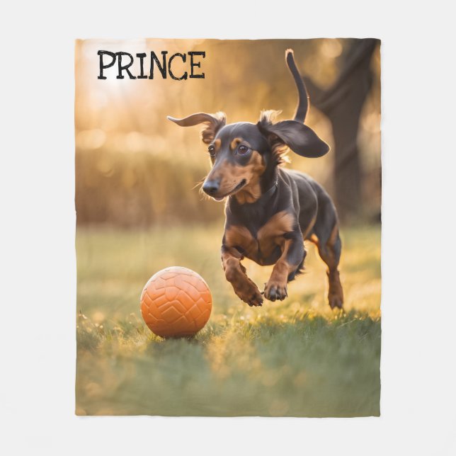 Cute Dachshund Personalised Fleece Blanket (Front)