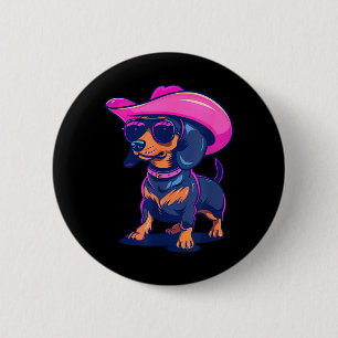 Cute Dachshund Pink Cowboy Hat Wiener Sausage Dog 6 Cm Round Badge