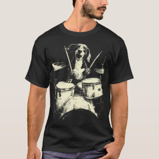Cute Dachshund Playing Drums Funny Music Sausage D T-Shirt