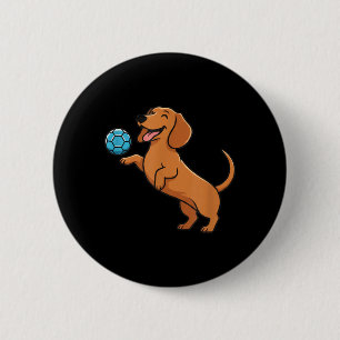 Cute Dachshund Playing Soccer Ball Happy Puppy Dog 6 Cm Round Badge