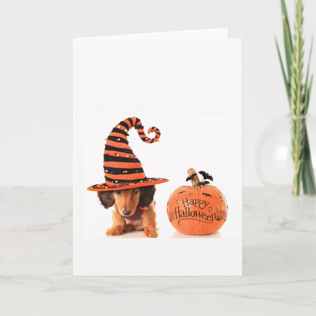 Cute Dachshund pup Halloween Card (Front)