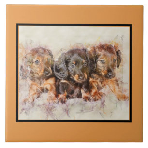 Cute DACHSHUND PUPPIES Pet Love, Dog KEEPSAKE Tile