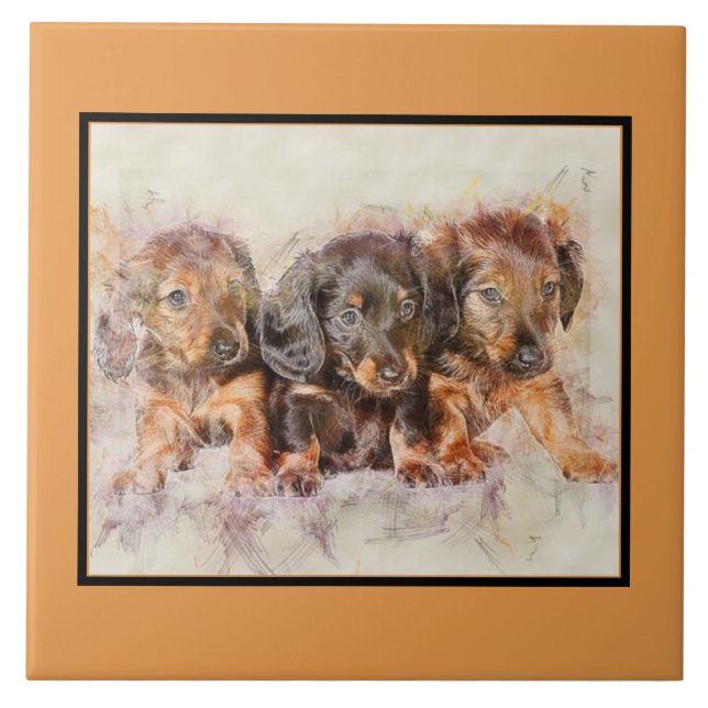 Cute DACHSHUND PUPPIES Pet Love, Dog KEEPSAKE Tile (Front)