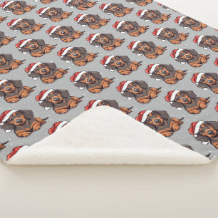 Cute Dachshund Puppy Christmas Sherpa Blanket