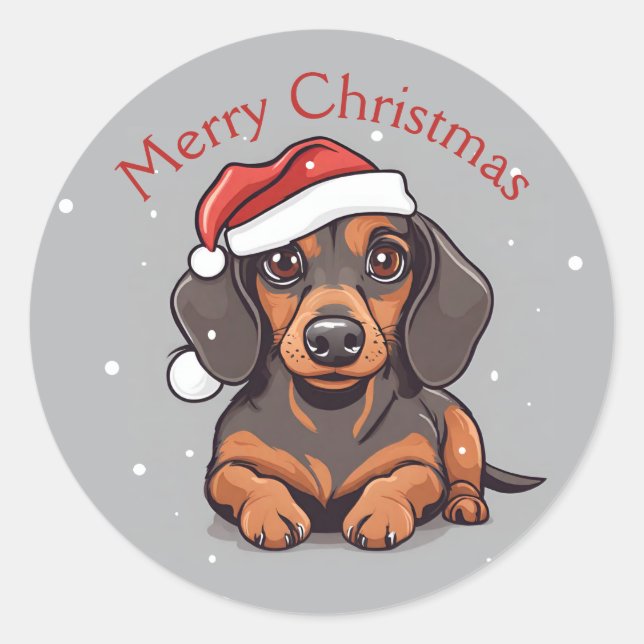 Cute Dachshund Puppy Christmas Stickers Seals (Front)