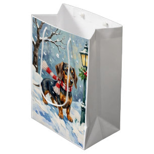 Cute Dachshund Puppy Cosy Winter Scarf Art Medium Gift Bag