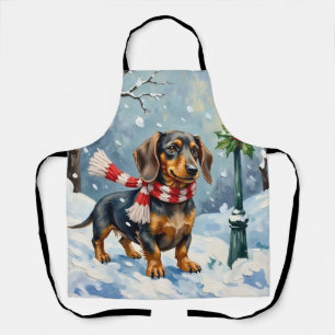 Cute Dachshund Puppy Cozy Winter Scarf Art Apron