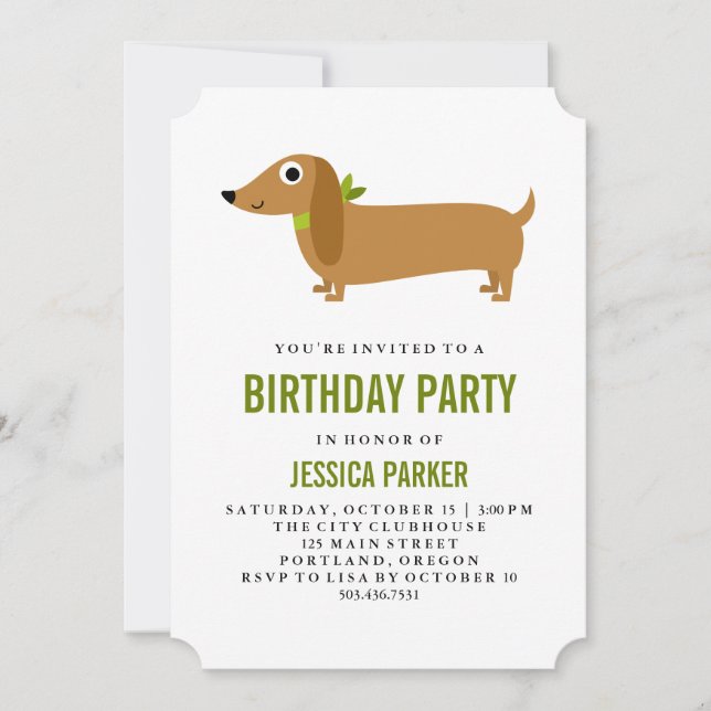 Cute Dachshund Puppy Dog Birthday Party Invitation (Front)