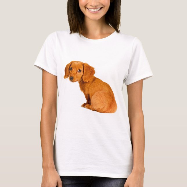 Cute Dachshund Puppy Dog T-Shirt (Front)