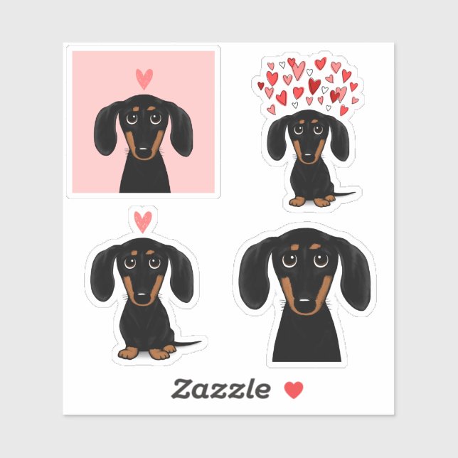 Cute Dachshund Puppy Dog Valentine Stickers (Sheet)