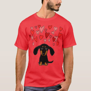 Cute Dachshund Puppy Dog with Valentine Hearts  T-Shirt