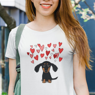 Cute Dachshund Puppy Dog with Valentine Hearts T-Shirt