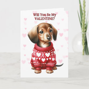 Cute Dachshund Puppy in Sweater Valentine Holiday Card