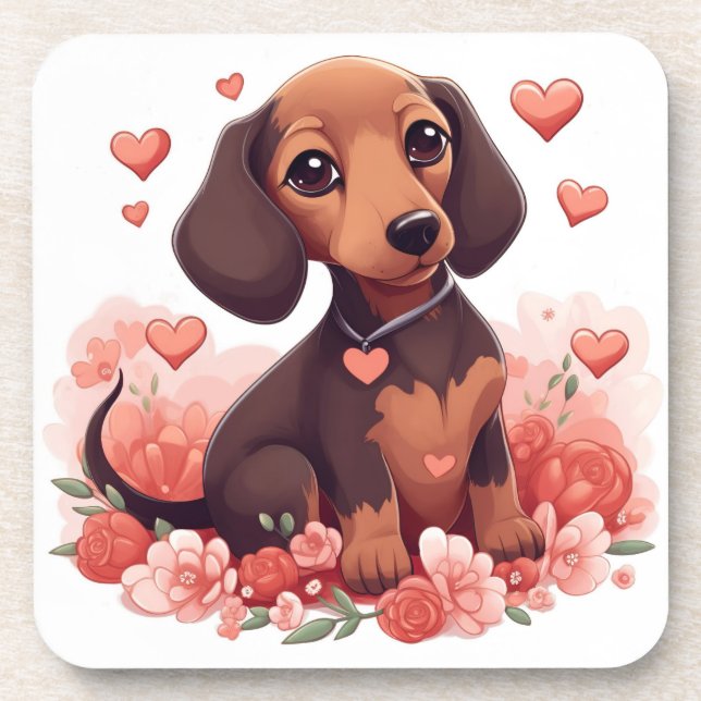 Cute Dachshund Puppy Love Coaster (Front)