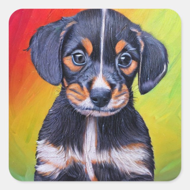 Cute Dachshund puppy Square Sticker (Front)