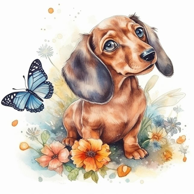 Cute Dachshund Puppy Watercolor Cushion (Creator Uploaded)