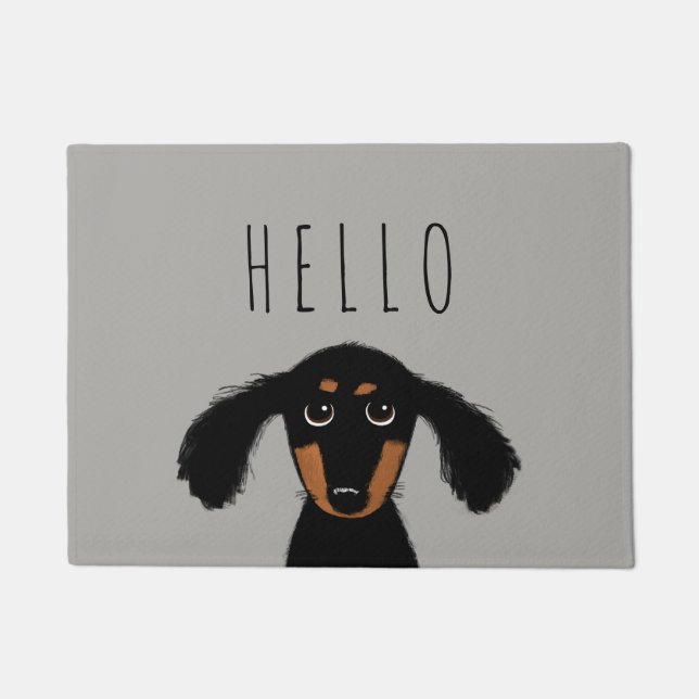 Cute Dachshund Puppy | Wiener Dog Hello Doormat (Front)