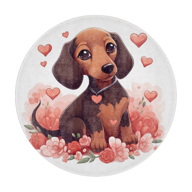 Cute Dachshund Puppy with Hearts Cutting Board (Front)