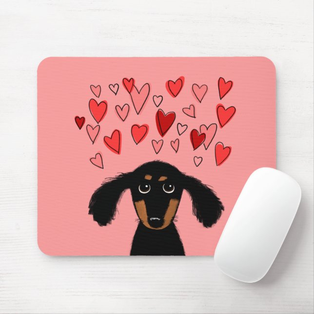 Cute Dachshund Puppy with Valentine Hearts Mouse Mat (With Mouse)