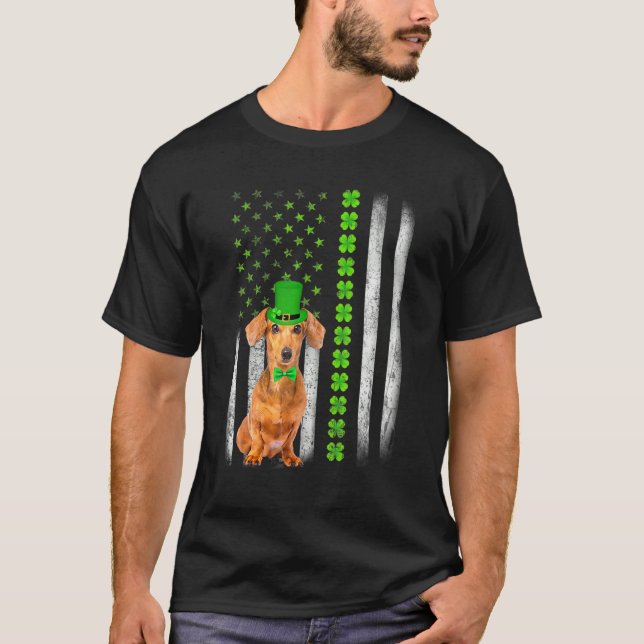 Cute Dachshund Saint Patrick S Day American Flag D T-Shirt (Front)