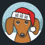 Cute Dachshund Santa Wiener Dog Christmas Classic Round Sticker<br><div class="desc">Spread holiday cheer with this adorable Christmas dachshund sticker! The sticker features a cute Doxie wearing a bright red Santa hat with white trim. HO HO HO can be personalised with name or other text. These peel-and-stick stickers can be used to seal envelopes or packages for the holidays in a...</div>