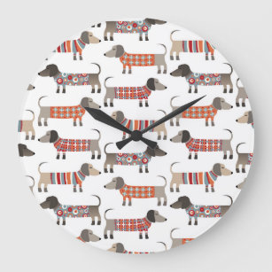 Cute Dachshund Sausage Dog Pattern Large Clock