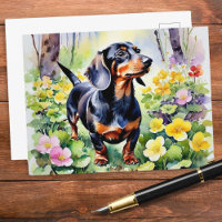 Cute Dachshund Sausage Dog Spring Primrose Flowers