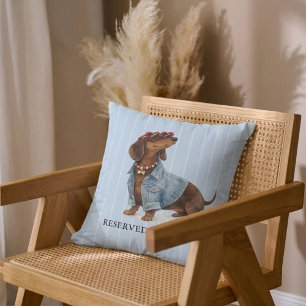 Cute Dachshund Sausage Jeans Blue Stripes Pillow