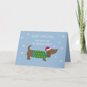 Cute Dachshund Snowflake Cartoon Christmas Card