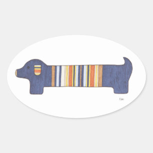 Cute Dachshund Stickers-Dachshund#1- Erin Brie Art Oval Sticker