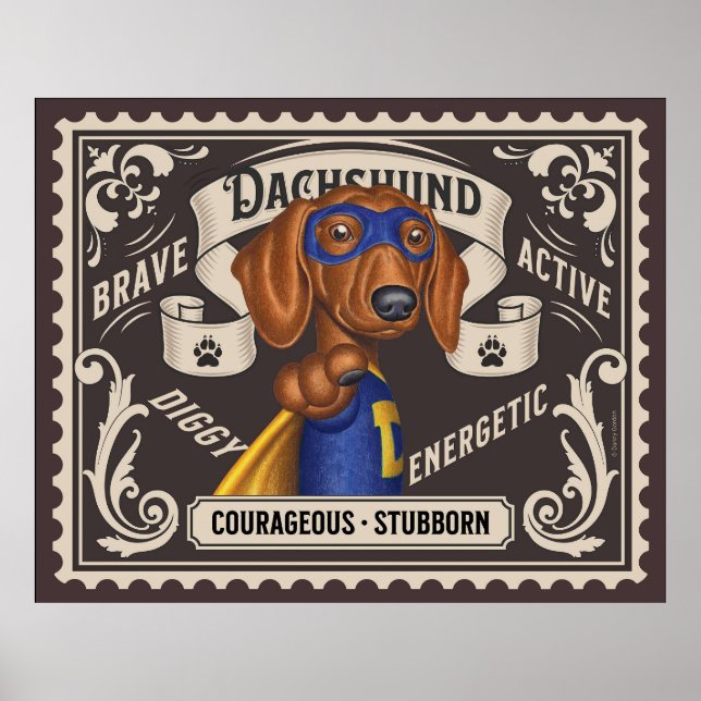 Cute Dachshund Superhero Poster (Front)