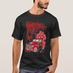 Cute Dachshund Truck Valentine Love Tree  Dogs Hea T-Shirt
