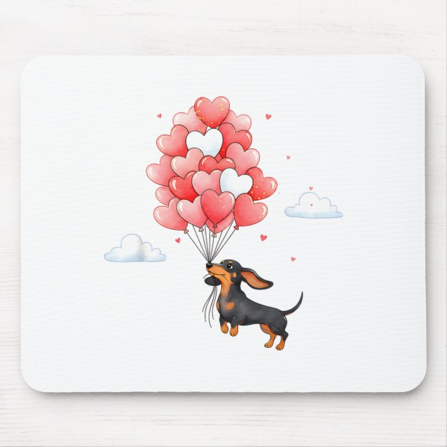 Cute Dachshund Valentine Heart Balloon Dog Lover  Mouse Mat (Front)