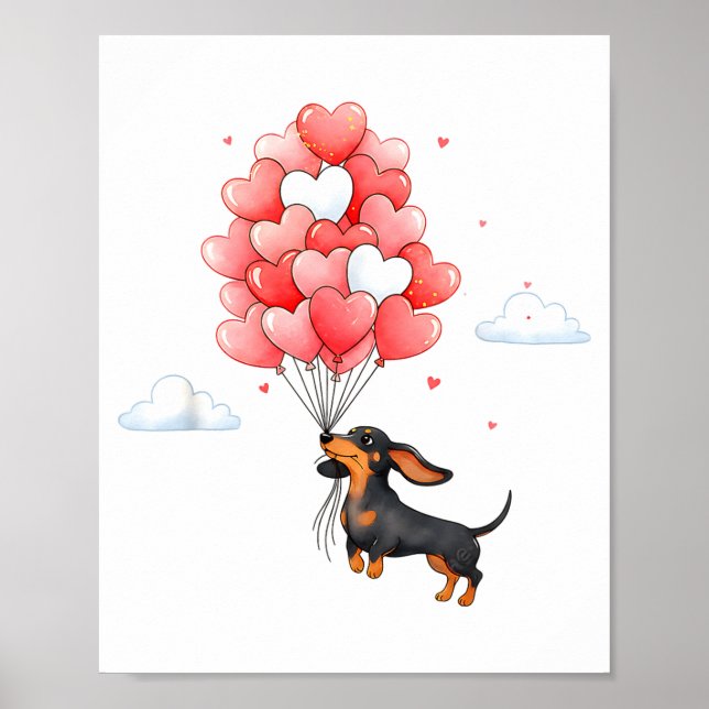 Cute Dachshund Valentine Heart Balloon Dog Lover  Poster (Front)