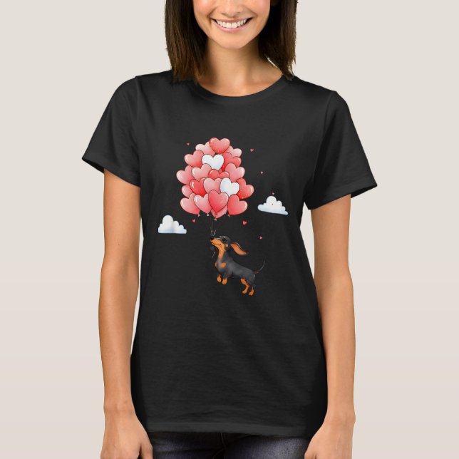 Cute Dachshund Valentine Heart Balloon Dog Lover  T-Shirt (Front)