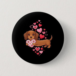 Cute Dachshund Valentine Heart Funny Dachshund Pup 6 Cm Round Badge