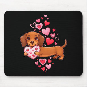 Cute Dachshund Valentine Heart Funny Dachshund Pup Mouse Mat