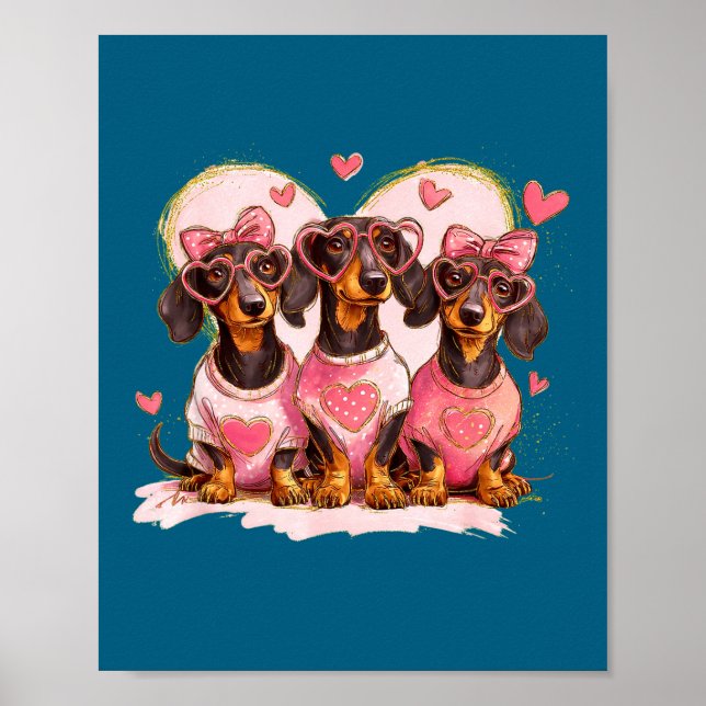 Cute Dachshund Valentines Heart Dog Lover Men Wome Poster (Front)