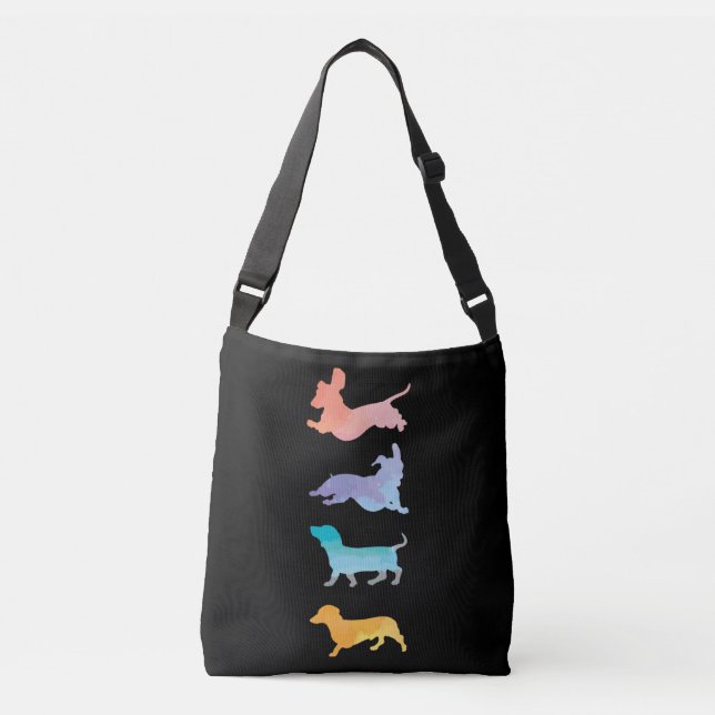 Cute Dachshund Watercolour Crossbody Bag (Front)