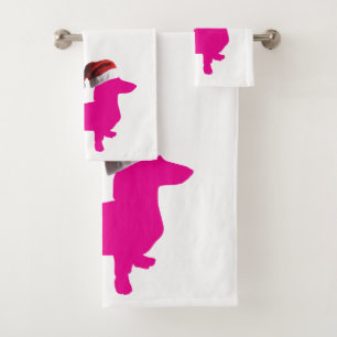 Cute Dachshund wearing a Santa Claus Hat Bath Towel Set