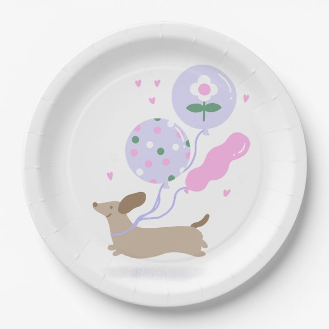 Cute Dachshund Weiner Dog Lover Party Pink Paper Plate (Front)